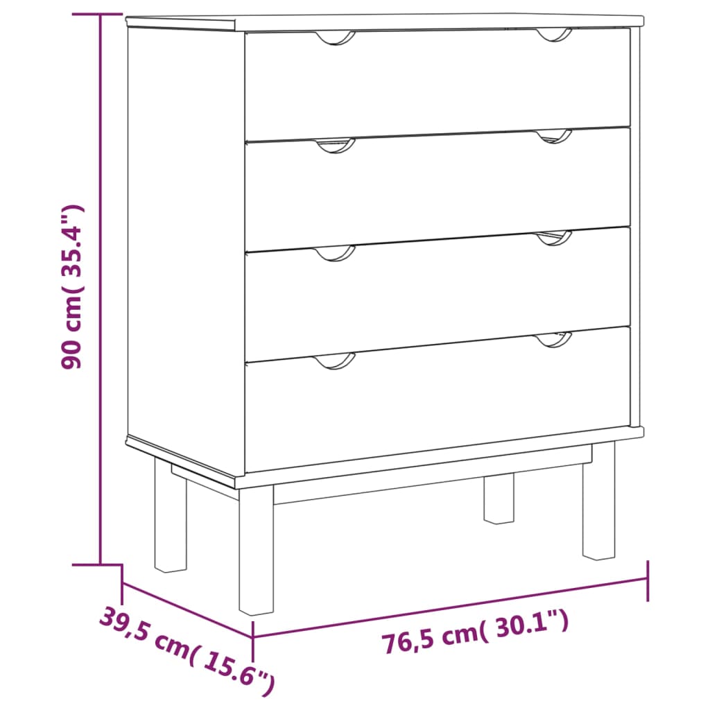 Byrå OTTA brun&vit 76,5x39,5x90cm massiv furu