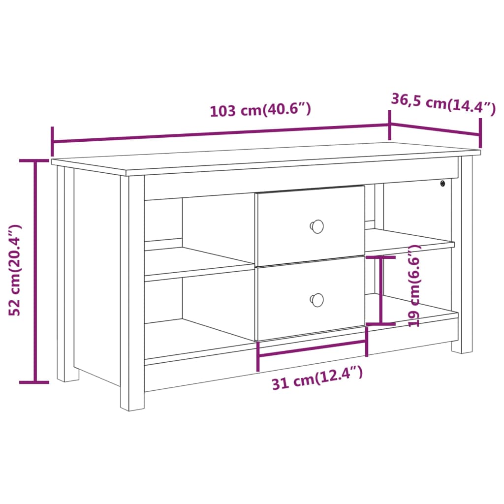 Tv-bänk vit 103x36,5x52 cm massiv furu