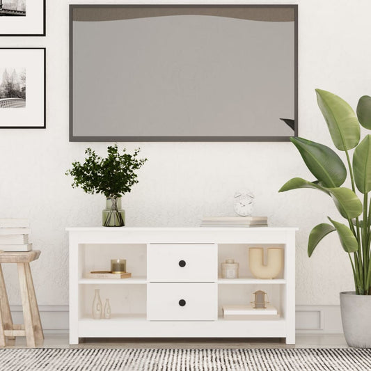 Tv-bänk vit 103x36,5x52 cm massiv furu