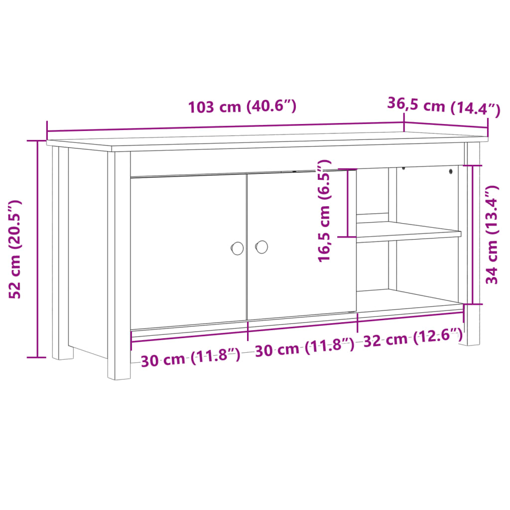 Tv-bänk vit 103x36,5x52 cm massiv furu