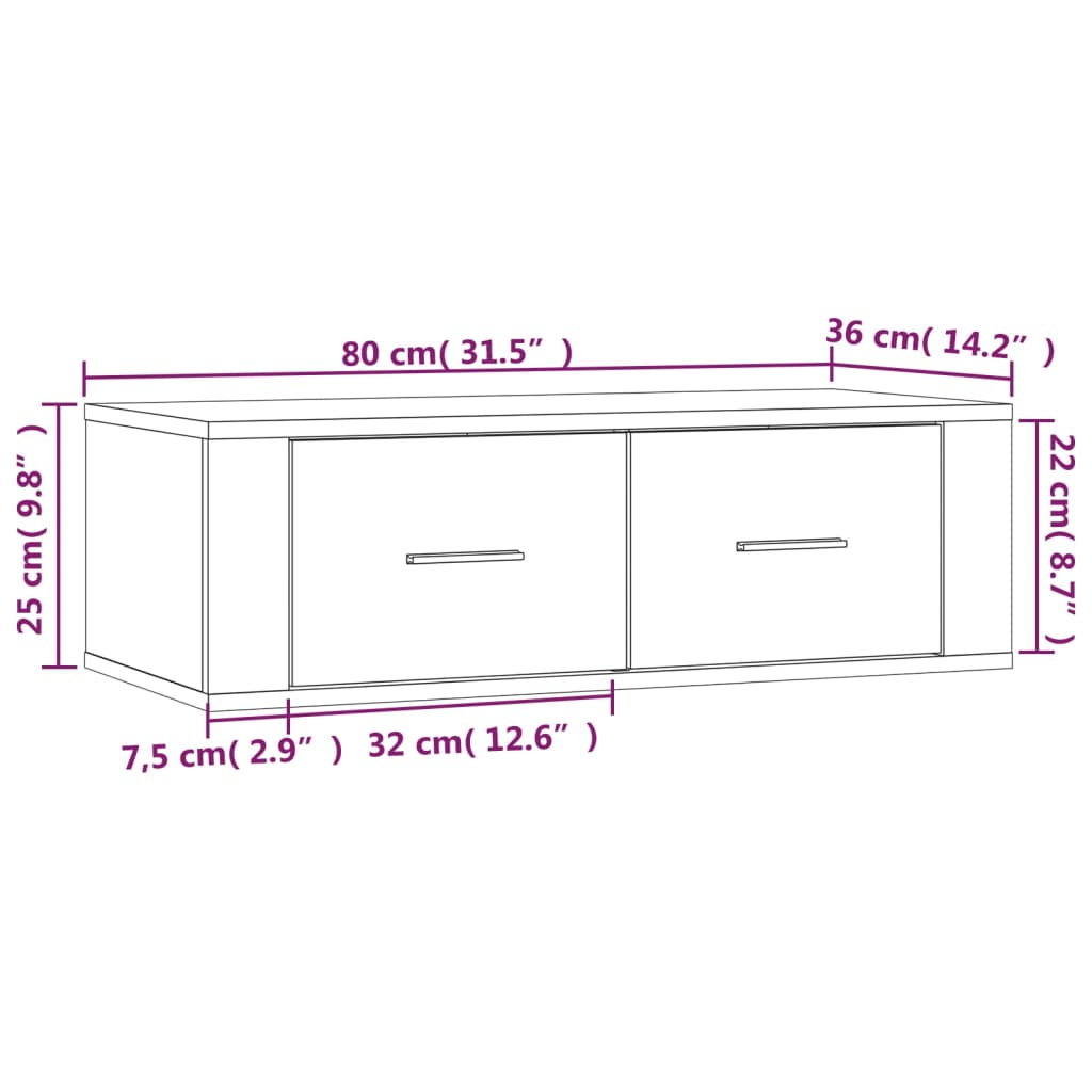 TV-väggskåp betonggrå 80x36x25 cm konstruerat trä