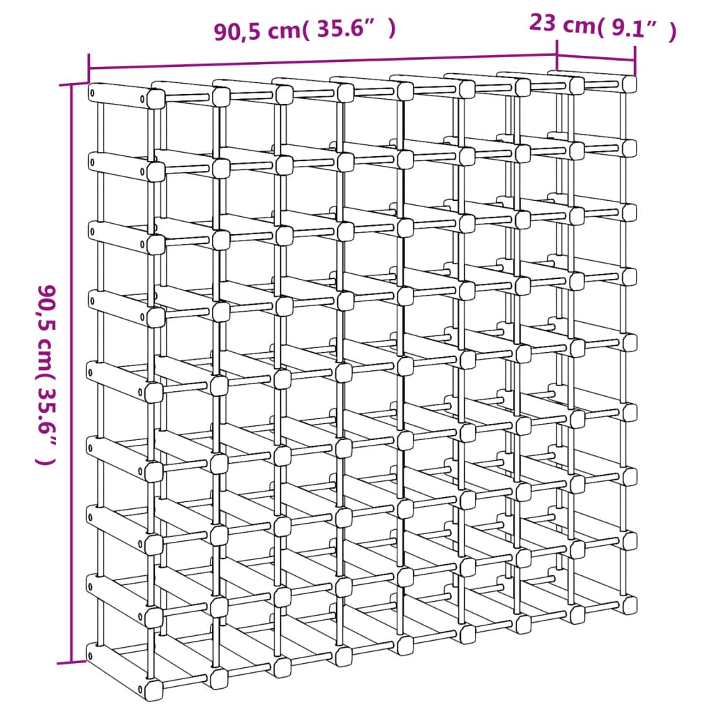 Vinställ för 72 flaskor 90,5x23x90,5 cm massiv furu