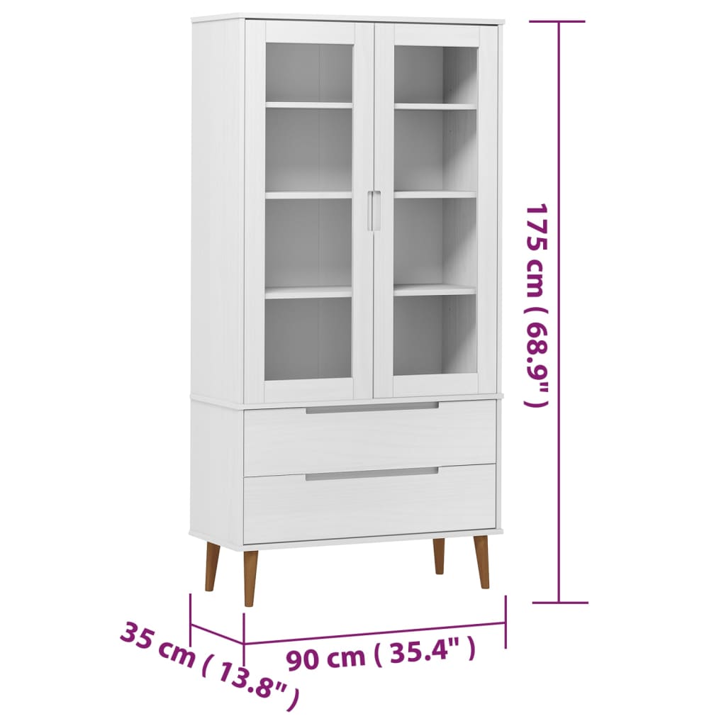 Vitrinskåp MOLDE vit 90x35x175 cm massiv furu