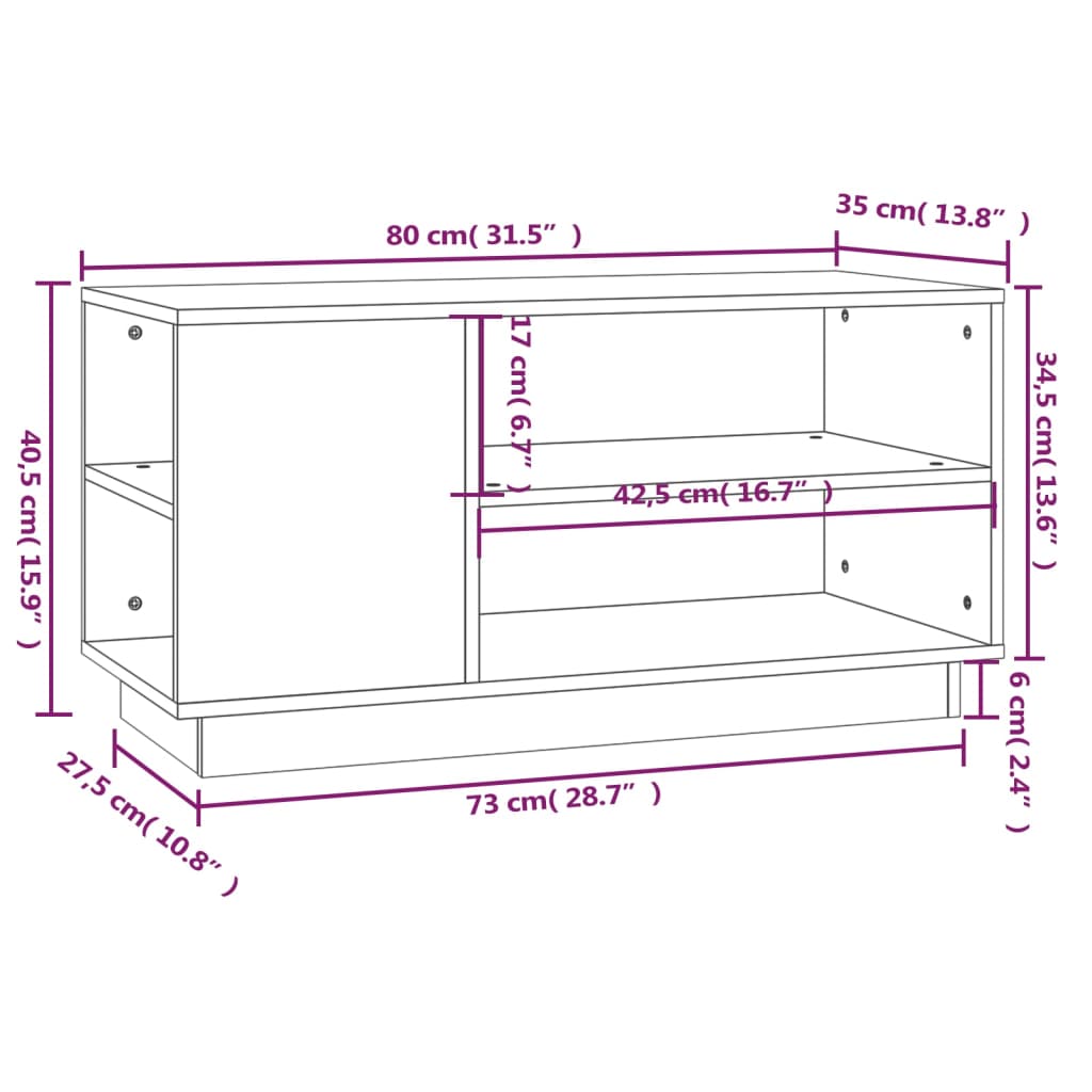 Tv-bänk vit 80x35x40,5 cm massiv furu