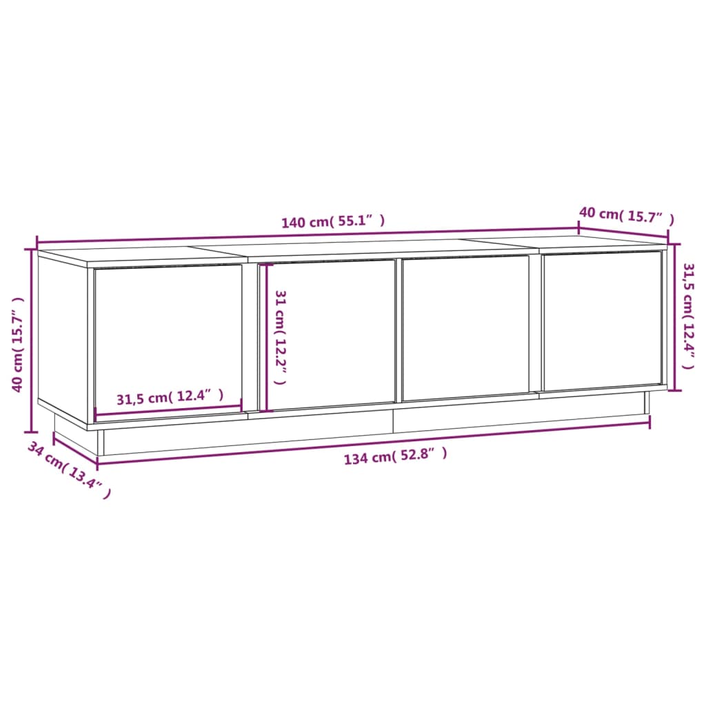 Tv-bänk vit 140x40x40 cm massiv furu