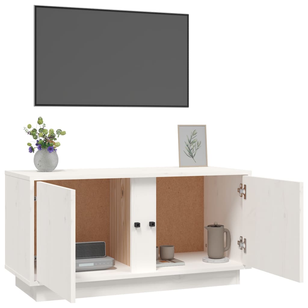 Tv-bänk vit 80x35x40,5 cm massiv furu