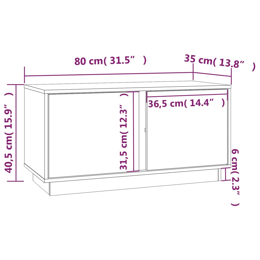 Tv-bänk vit 80x35x40,5 cm massiv furu