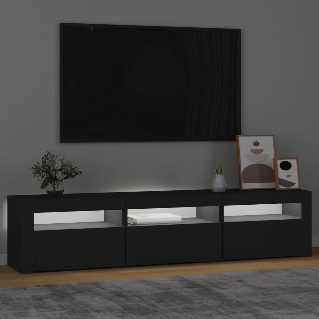 TV-bänk med LED-belysning svart 180x35x40 cm