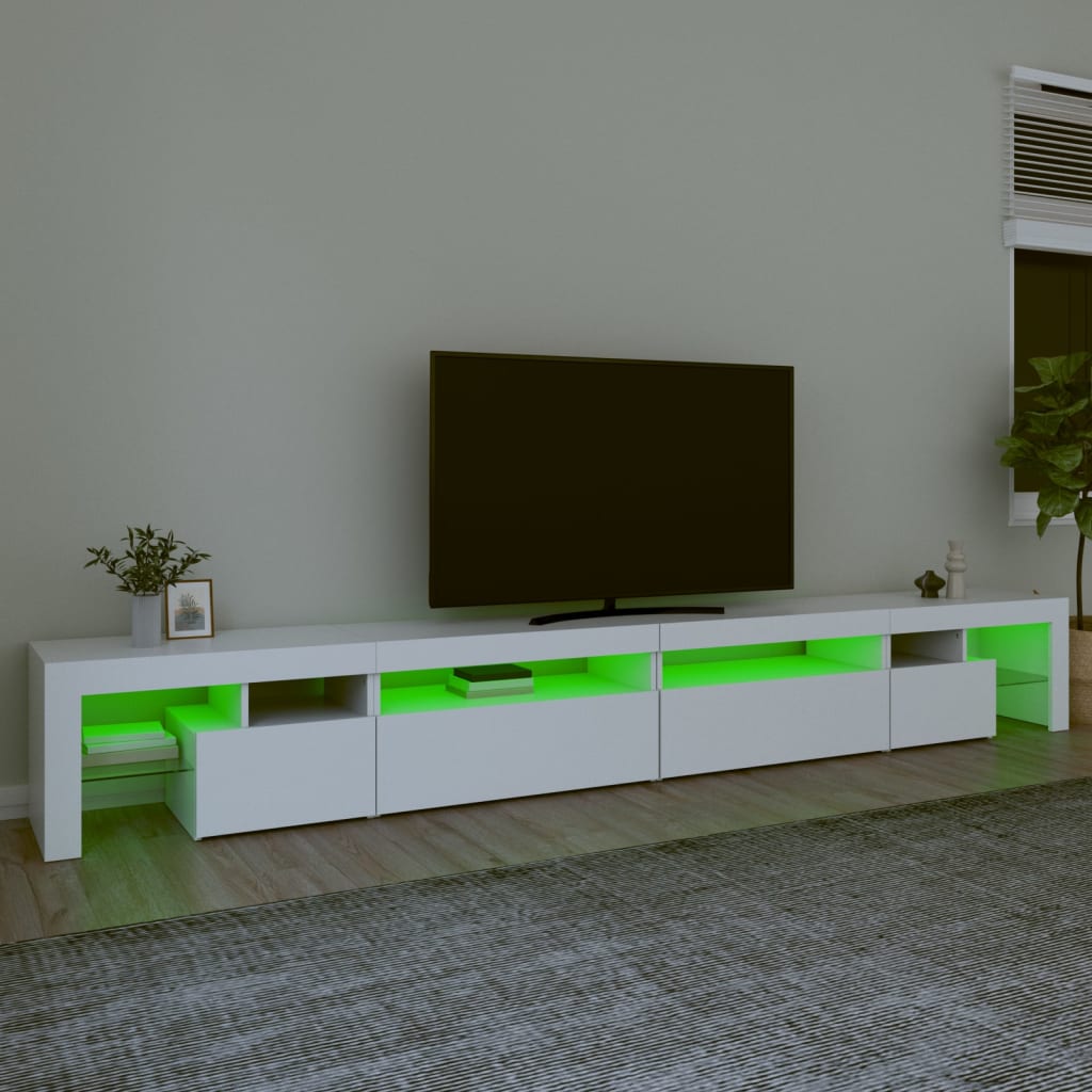 Tv-bänk med LED-belysning vit 290x36,5x40 cm