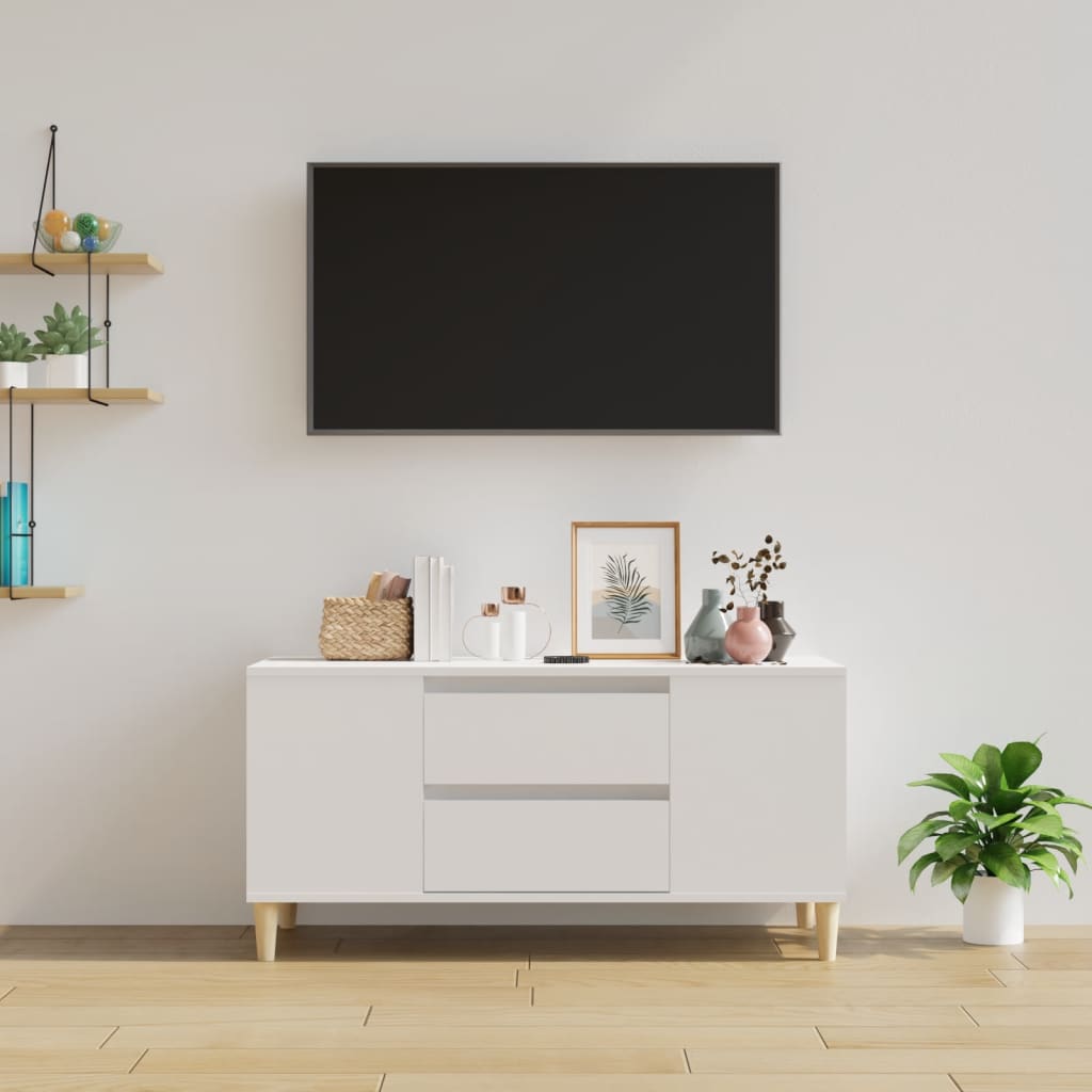 Tv-bänk vit 102x44,5x50 cm konstruerat trä