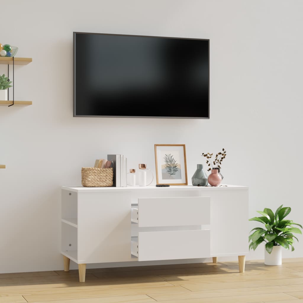 Tv-bänk vit 102x44,5x50 cm konstruerat trä