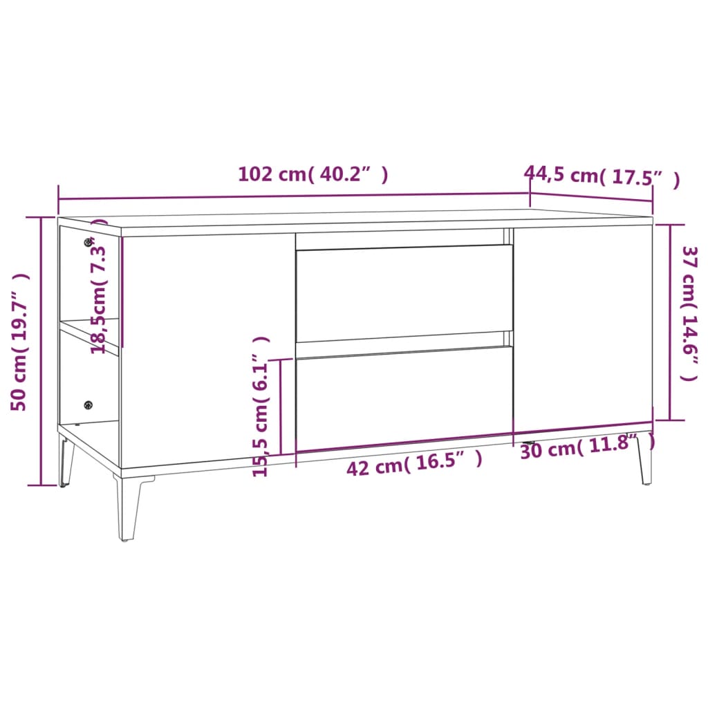 Tv-bänk vit 102x44,5x50 cm konstruerat trä