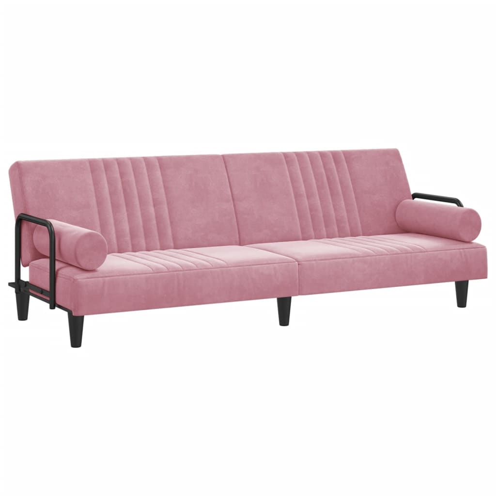 Bäddsoffa med armstöd rosa sammet