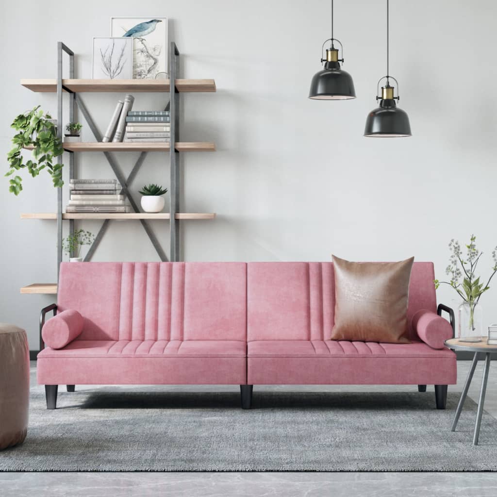 Bäddsoffa med armstöd rosa sammet