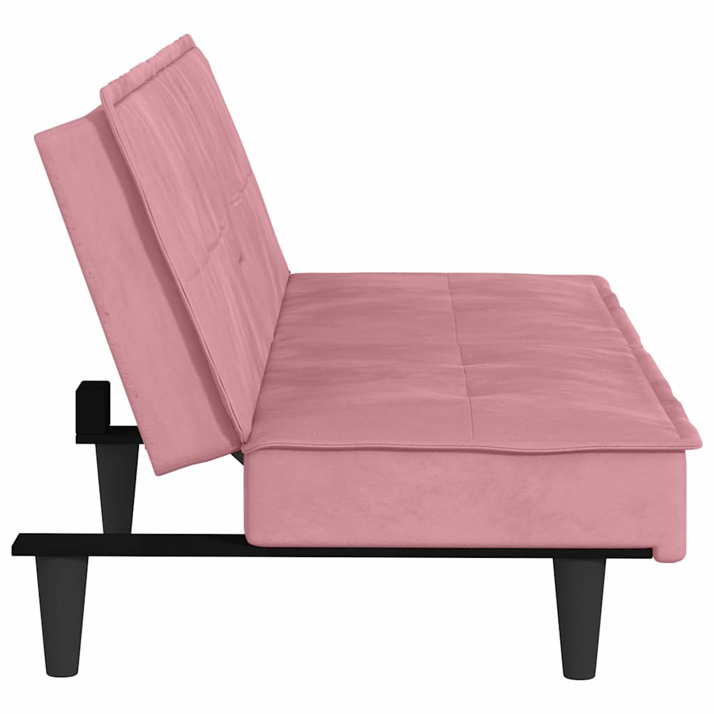 Bäddsoffa med mugghållare rosa sammet