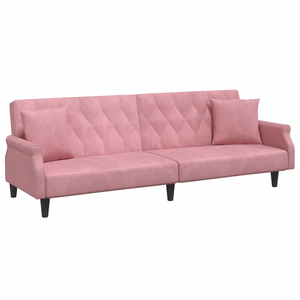 Bäddsoffa med armstöd rosa sammet