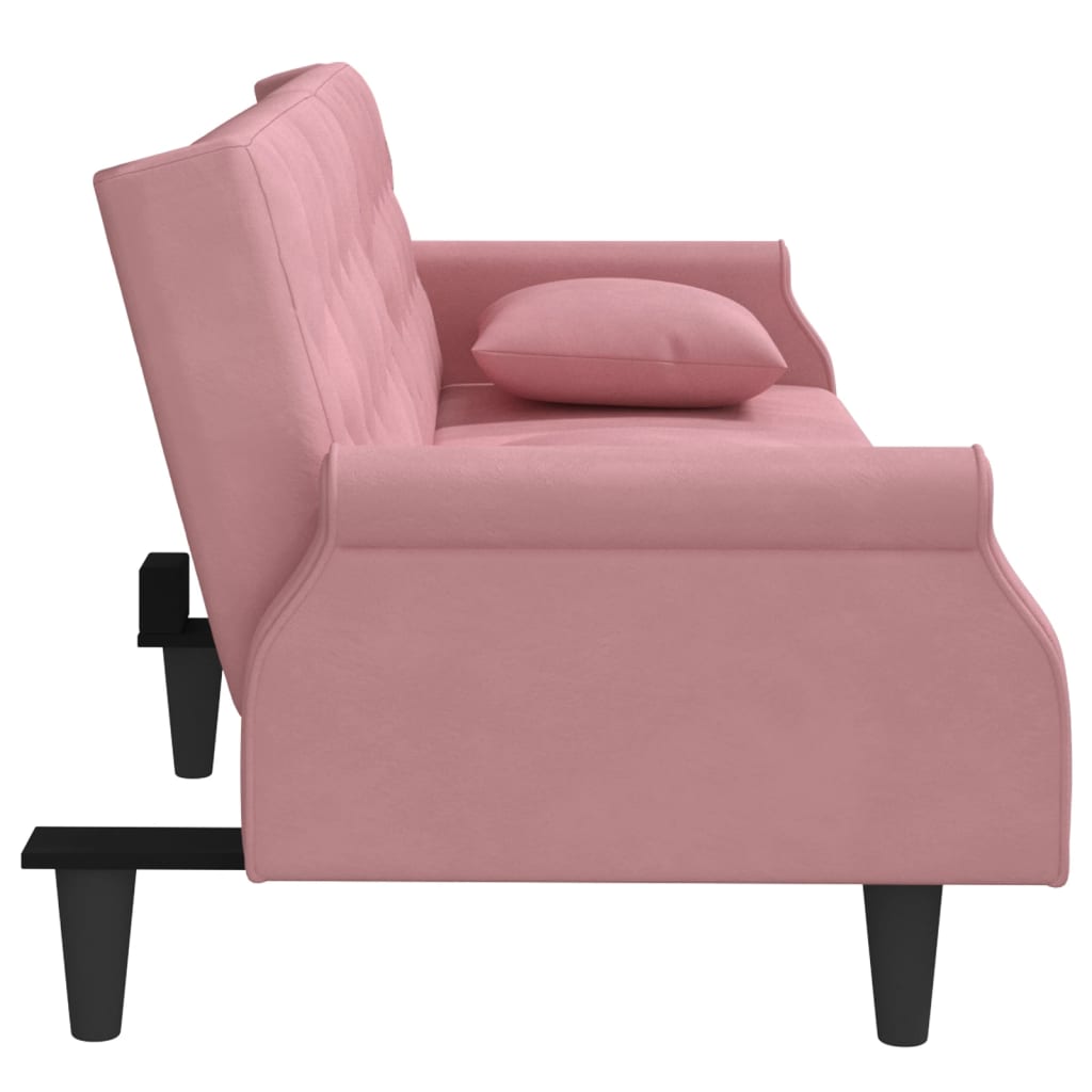 Bäddsoffa med armstöd rosa sammet