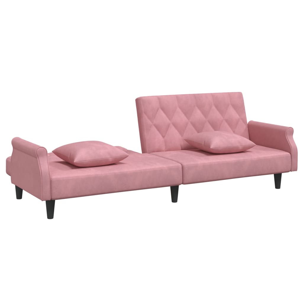 Bäddsoffa med armstöd rosa sammet