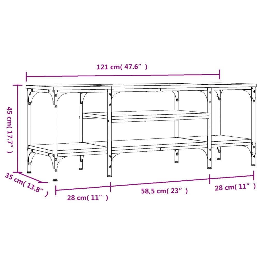 Tv-bänk rökfärgad ek 121x35x45 cm konstruerat trä & järn