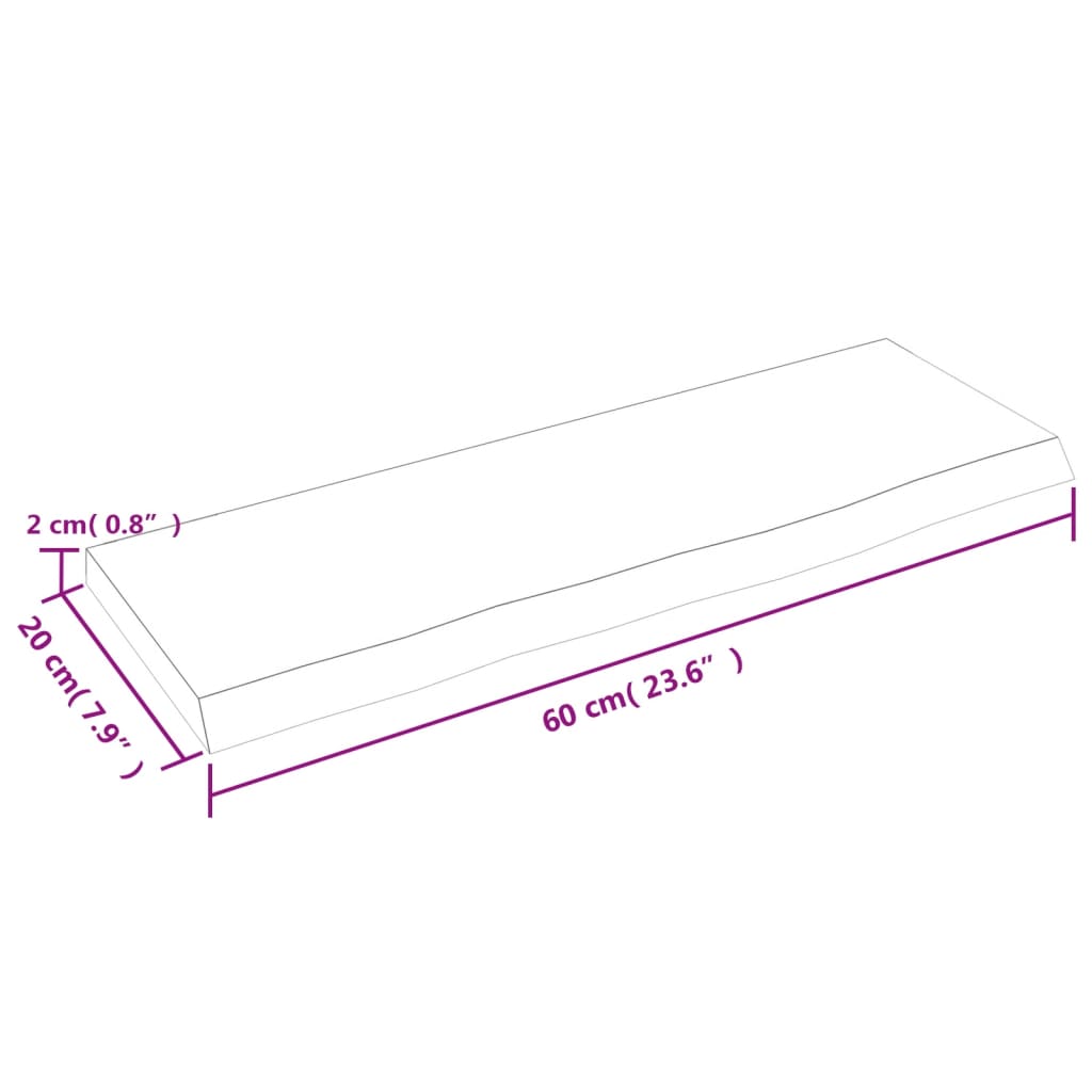 Vägghylla ljusbrun 60x20x2 cm behandlad massiv ek