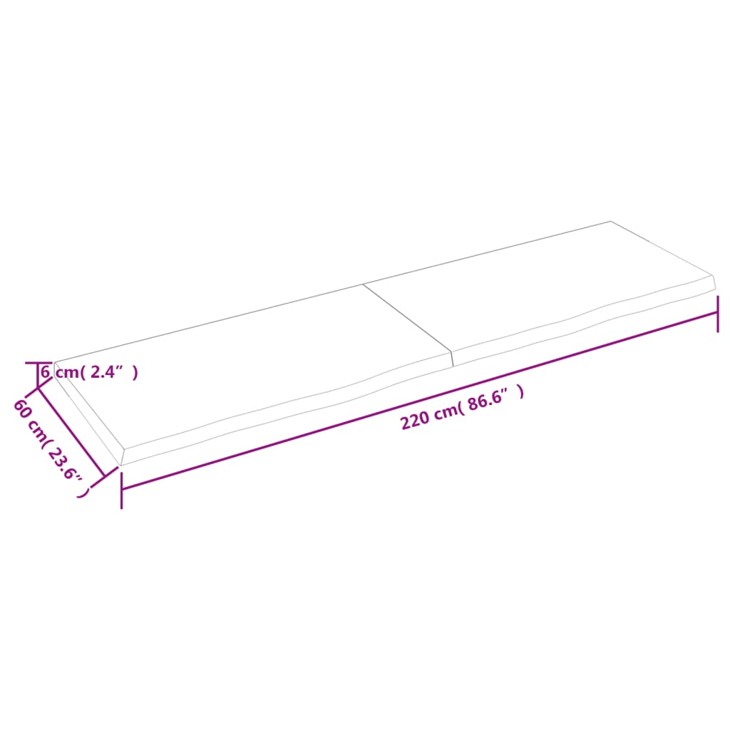 Vägghylla ljusbrun 220x60x(2-6) cm behandlad massiv ek