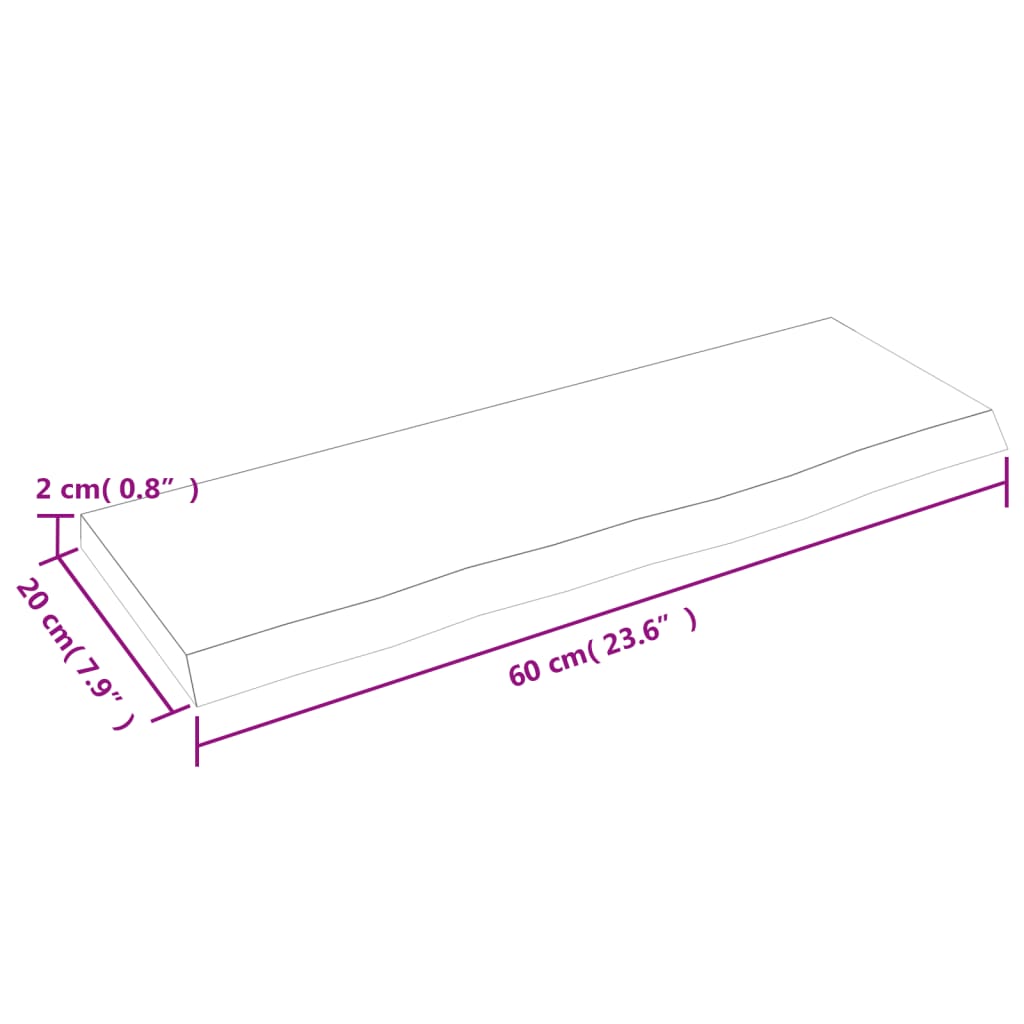 Vägghylla mörkbrun 60x20x2 cm behandlad massiv ek