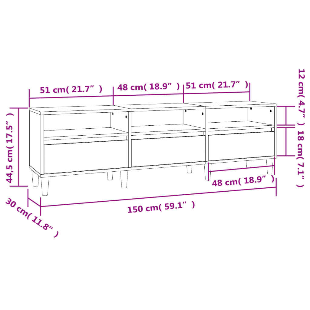 Tv-bänk vit 150x30x44,5 cm konstruerat trä