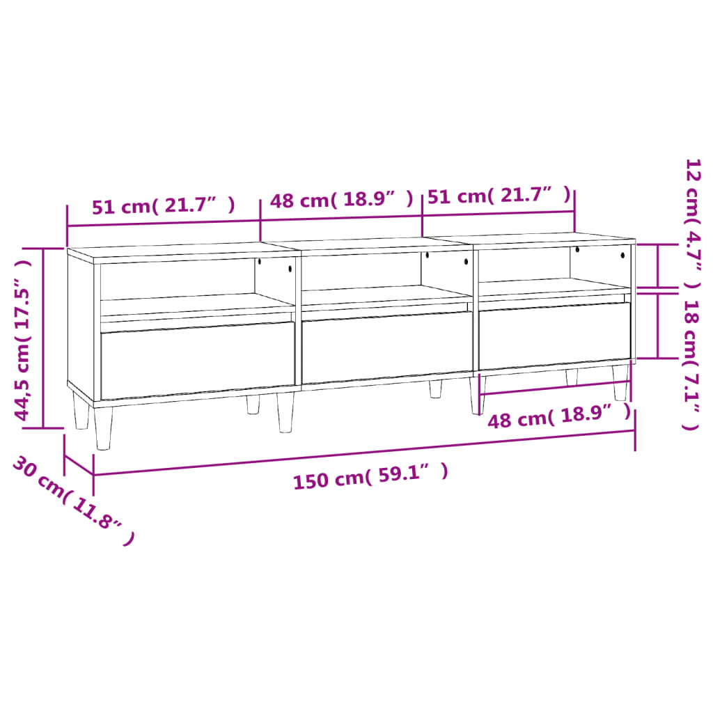 Tv-bänk rökfärgad ek 150x30x44,5 cm konstruerat trä