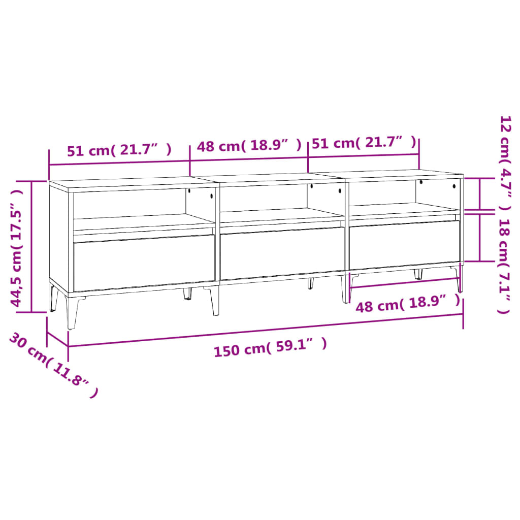 Tv-bänk vit 150x30x44,5 cm konstruerat trä