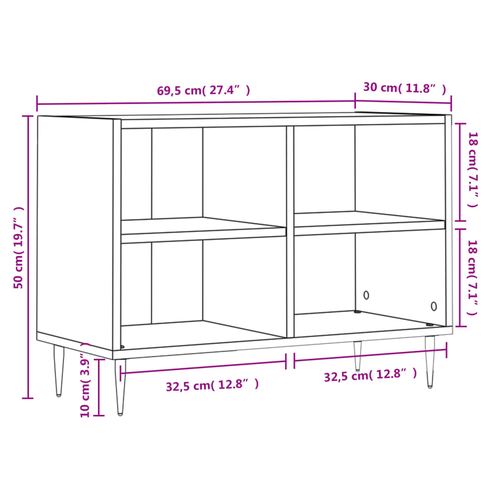 Tv-bänk vit 69,5x30x50 cm konstruerat trä