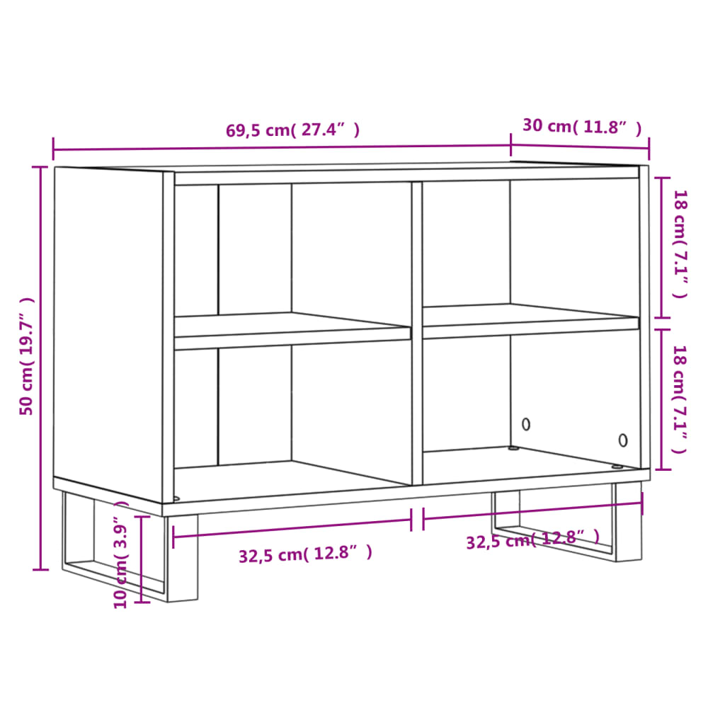 Tv-bänk vit 69,5x30x50 cm konstruerat trä