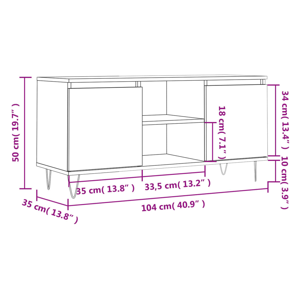 Tv-bänk vit 104x35x50 cm konstruerat trä