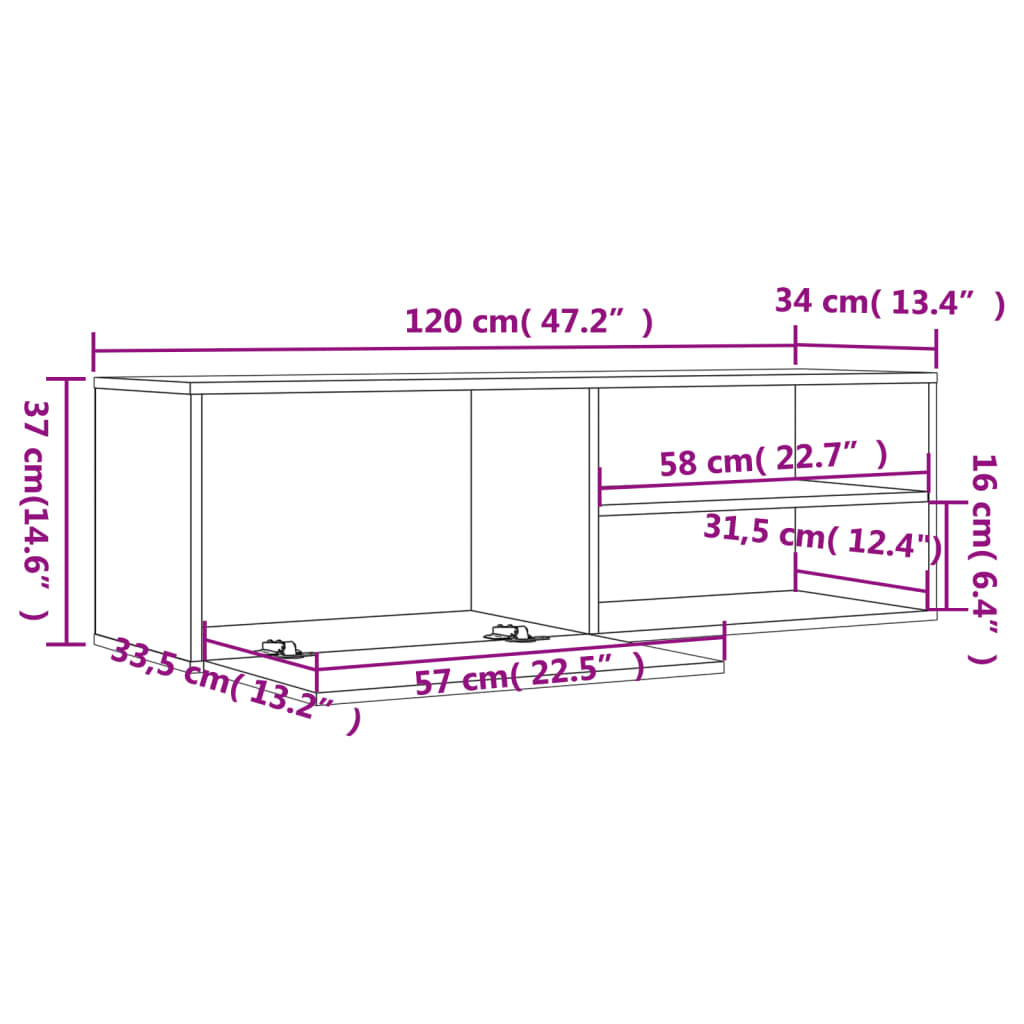 Tv-bänk rökfärgad ek 120x34x37 cm konstruerat trä