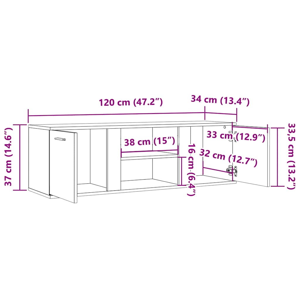 Tv-bänk rökfärgad ek 120x34x37 cm konstruerat trä