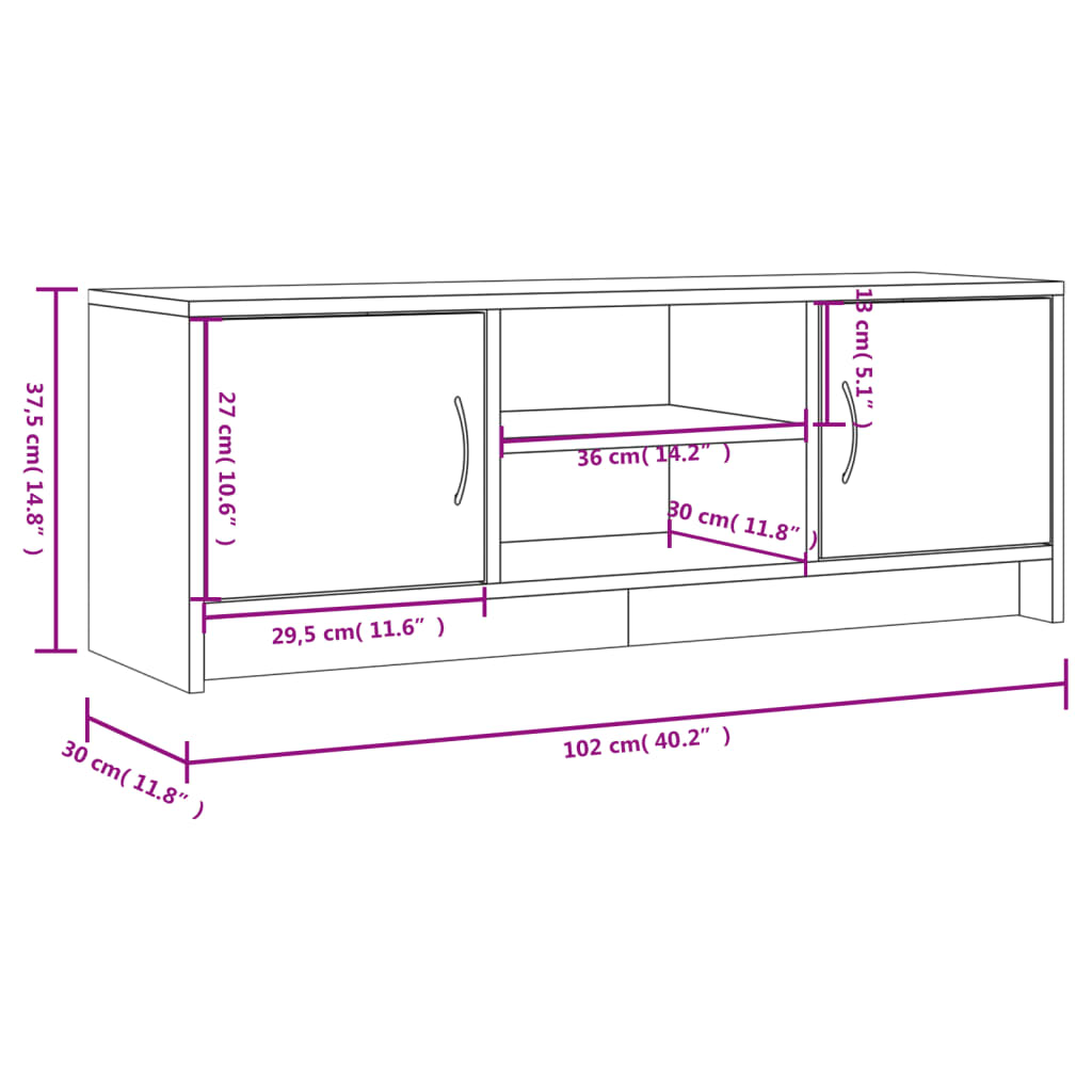 Tv-bänk vit 102x30x37,5 cm konstruerat trä