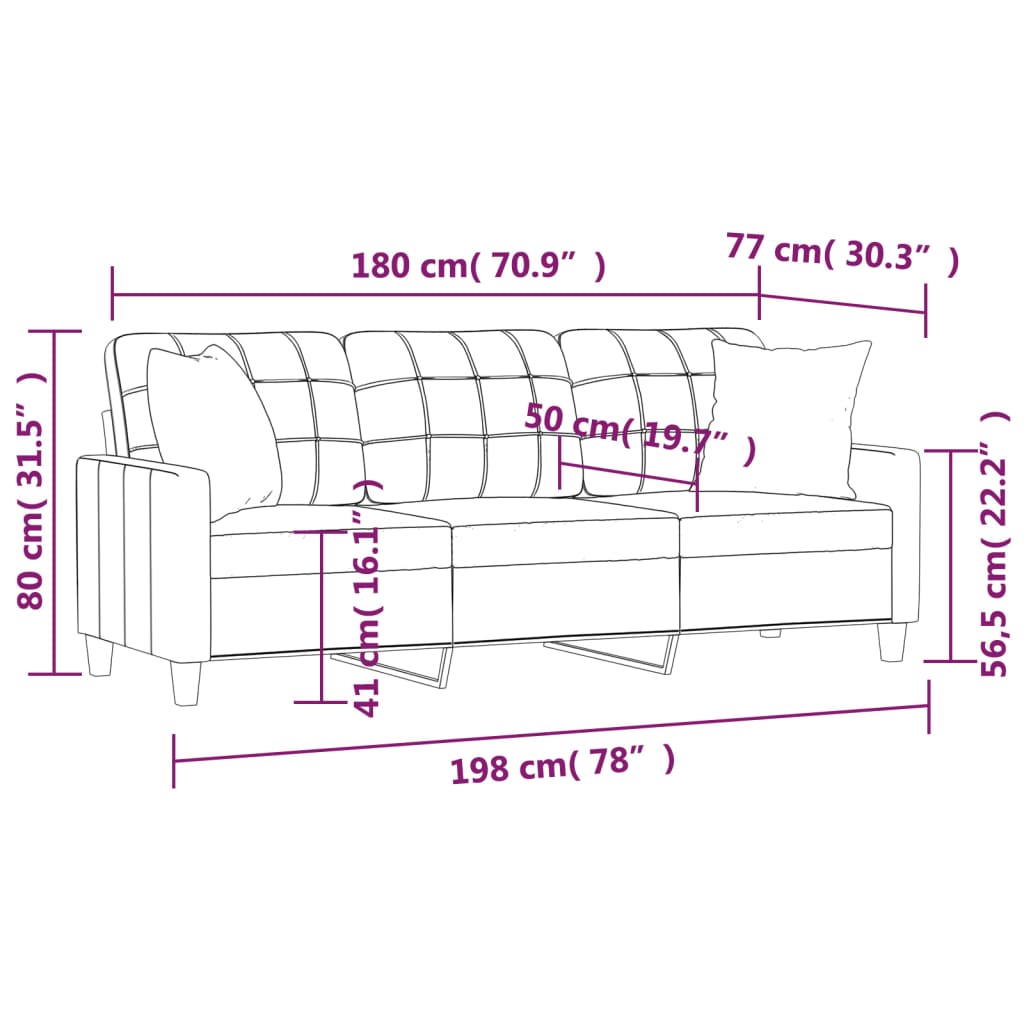 3-sitssoffa med prydnadskuddar cappuccino 180 cm konstläder