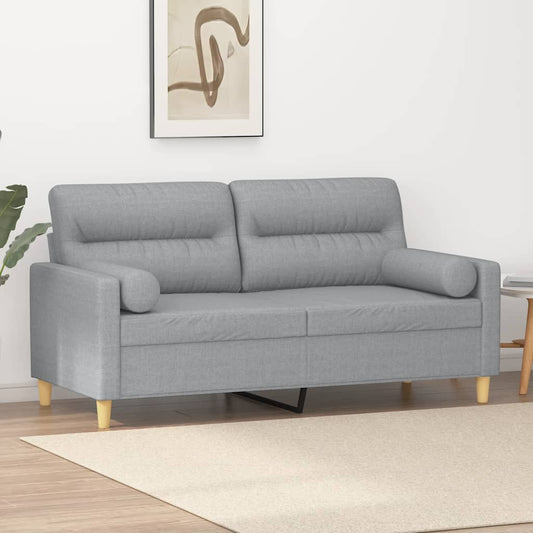 2-sits soffa med prydnadskuddar ljusgrå 140 cm tyg