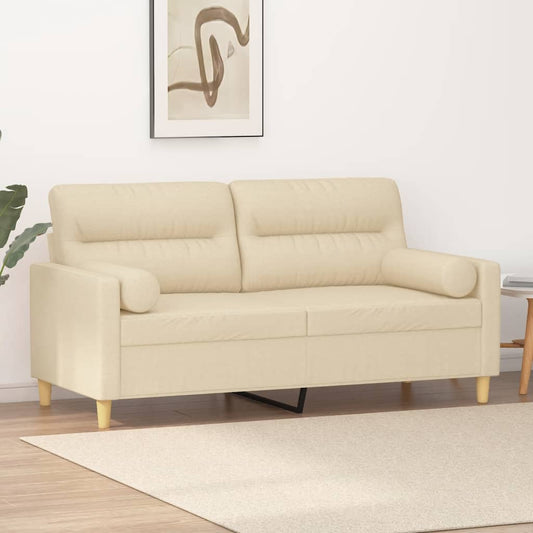 2-sits soffa med prydnadskuddar gräddvit 140 cm tyg