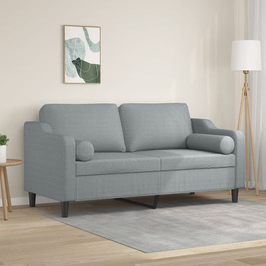 2-sits soffa med prydnadskuddar ljusgrå 140 cm tyg