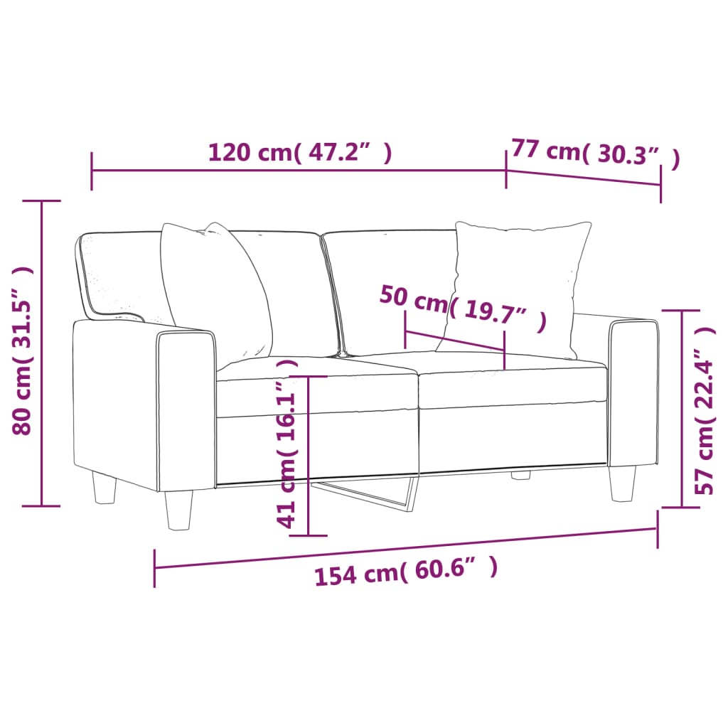 2-sits soffa med prydnadskuddar vinröd 120 cm konstläder