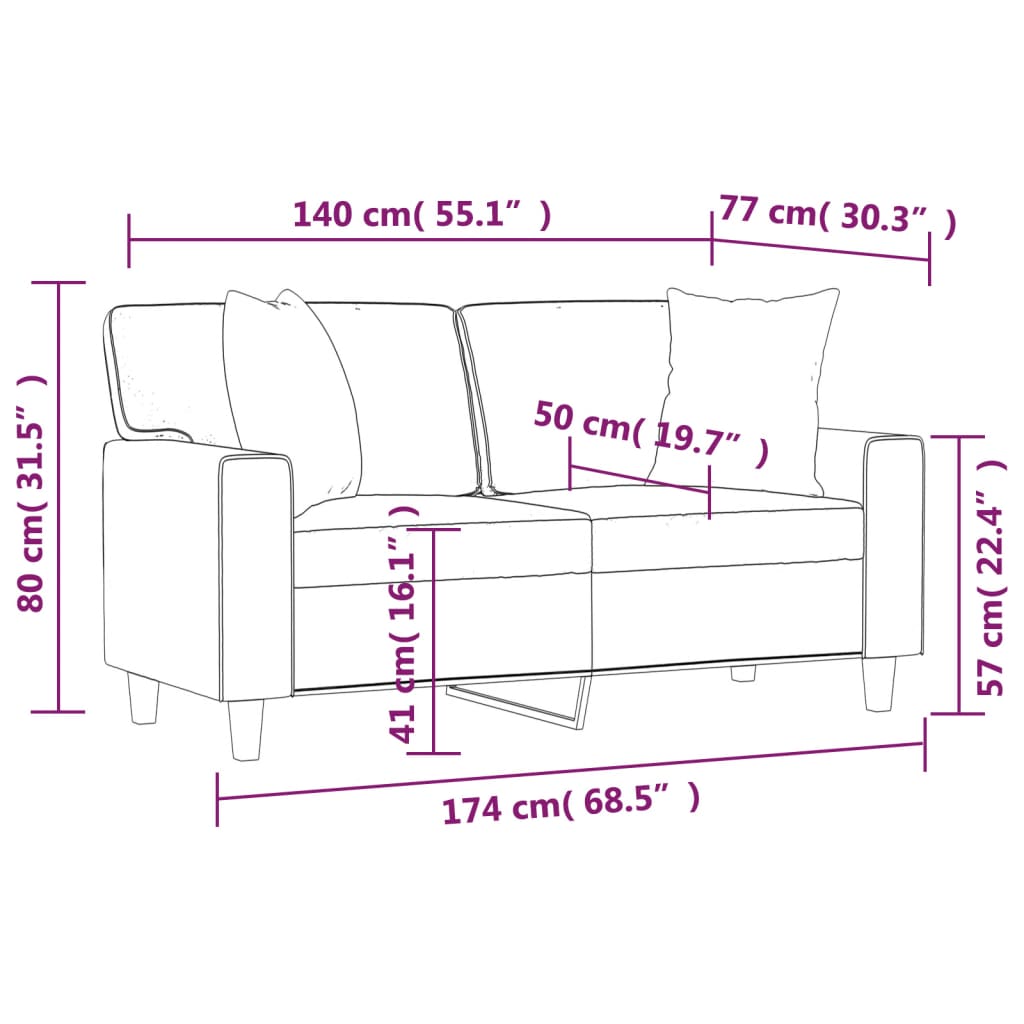 2-sits soffa med prydnadskuddar vinröd 140 cm konstläder