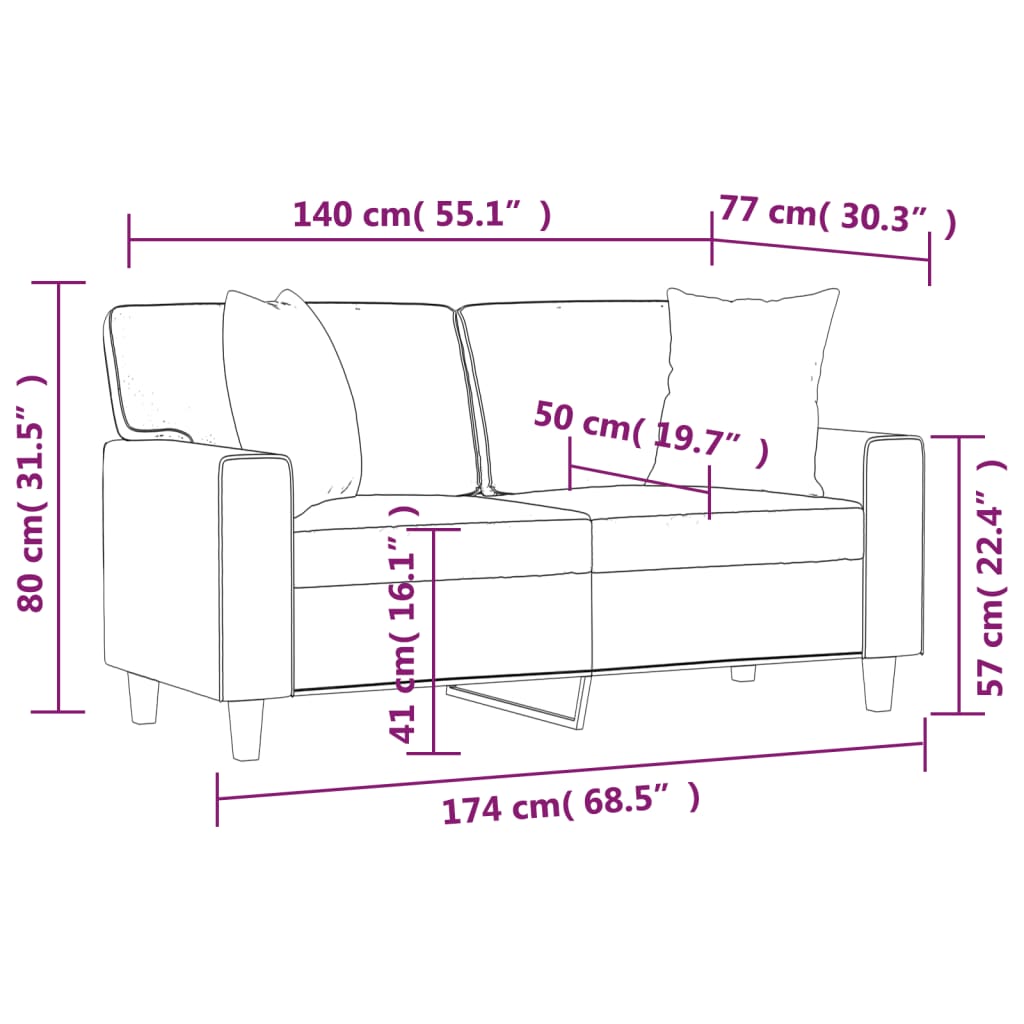 2-sits soffa med prydnadskuddar cappuccino 140 cm konstläder