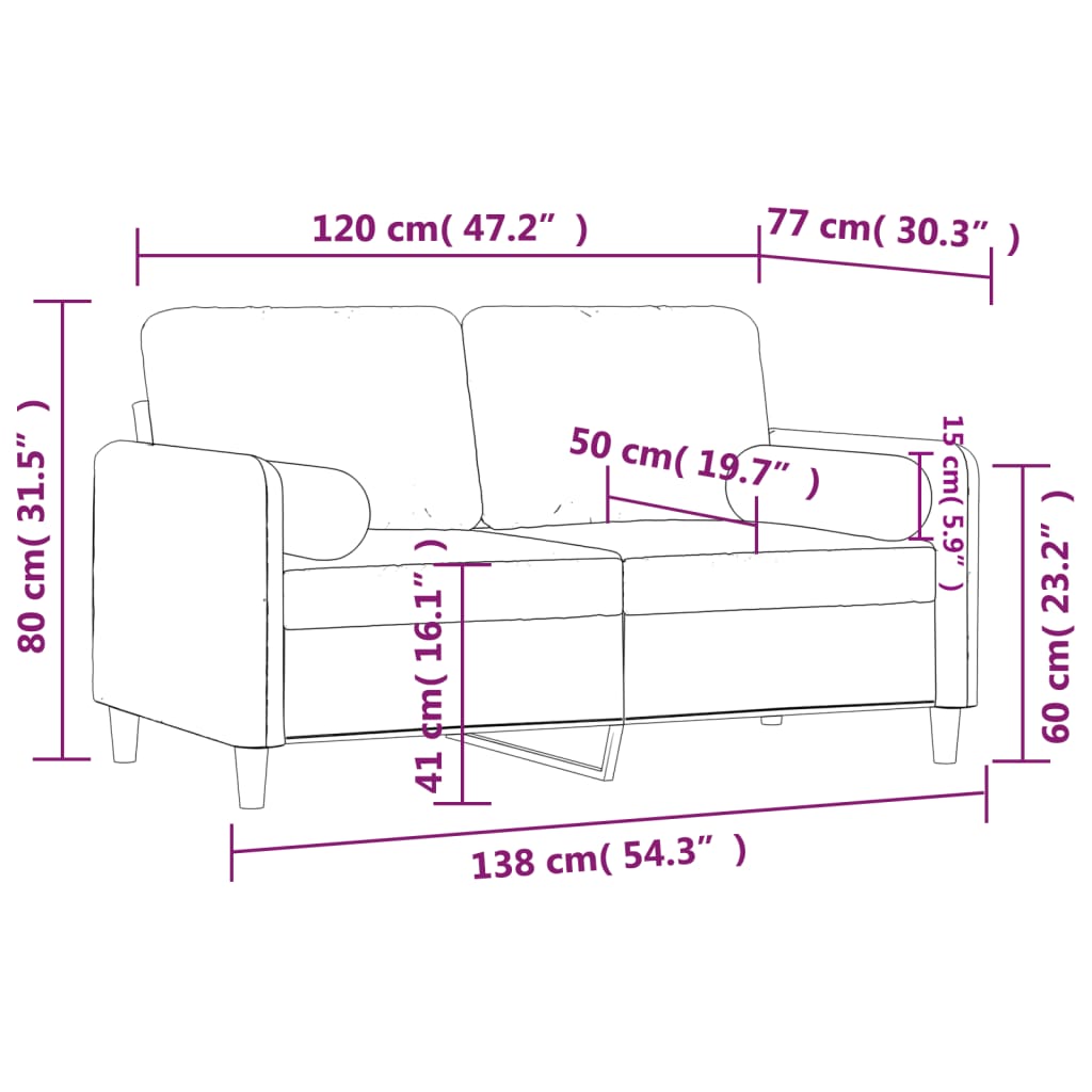 2-sitssoffa med prydnadskuddar ljusgrå 120 cm sammet