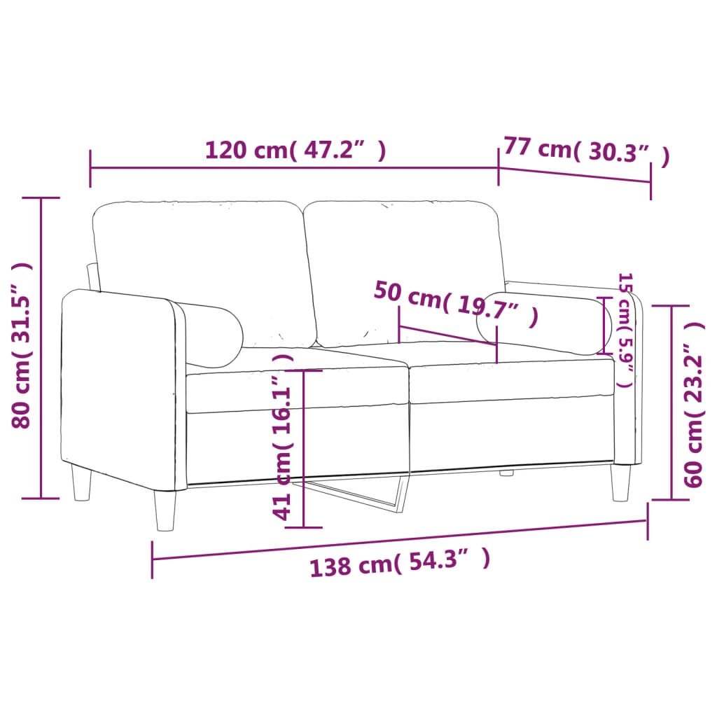 2-sitssoffa med prydnadskuddar mörkgrå 120 cm sammet