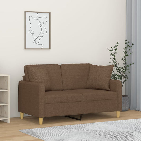 2-sits soffa med prydnadskuddar brun 120 cm tyg