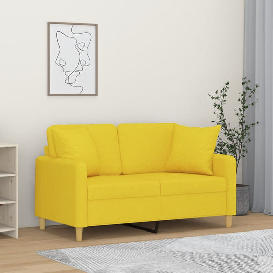 2-sits soffa med prydnadskuddar ljusgul 120 cm tyg