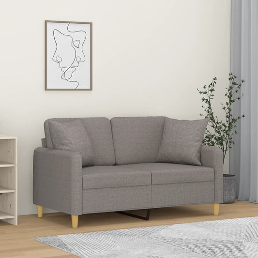 2-sits soffa med prydnadskuddar taupe 120 cm tyg