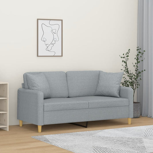 2-sits soffa med prydnadskuddar ljusgrå 140 cm tyg