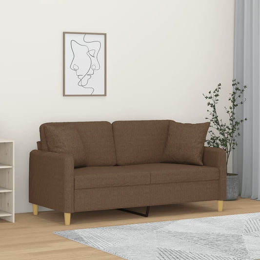 2-sits soffa med prydnadskuddar brun 140 cm tyg