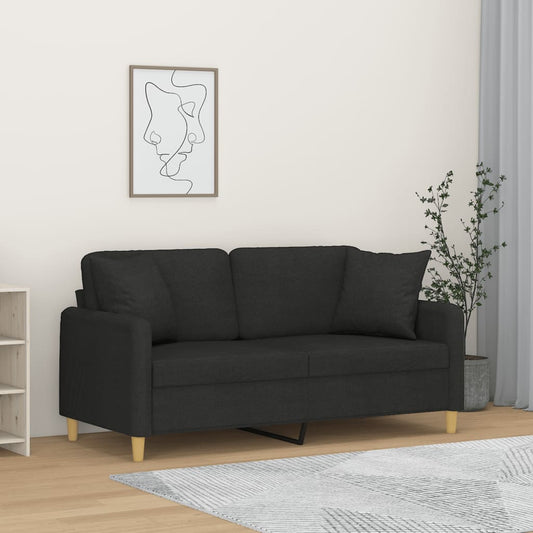 2-sits soffa med prydnadskuddar svart 140 cm tyg